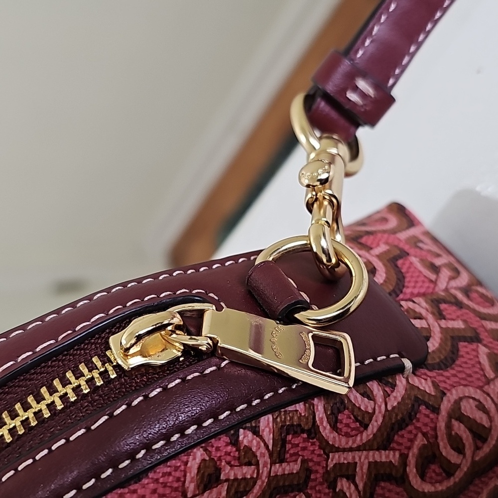 COACH CF343 MADI Crossbody Rouge Pink Canvas/Leather Monogram Print EUC - Picture 5 of 15